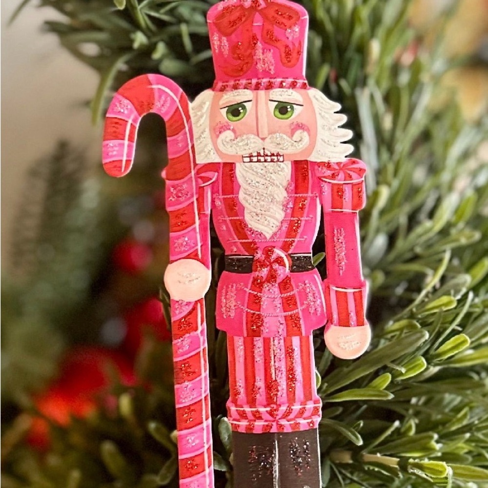 Festive Pink and Red Nutcracker Holiday Ornament